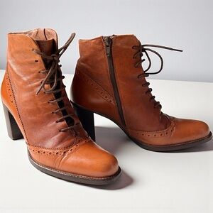 Muratti Jeans Brown Lace-Up Heeled Boots Leather Wingtip Oxford Heels Americana